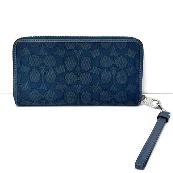 Coach Signature Denim Jacquard Long Zip Around Wallet Wristlet RARE - Picture 3 of 10